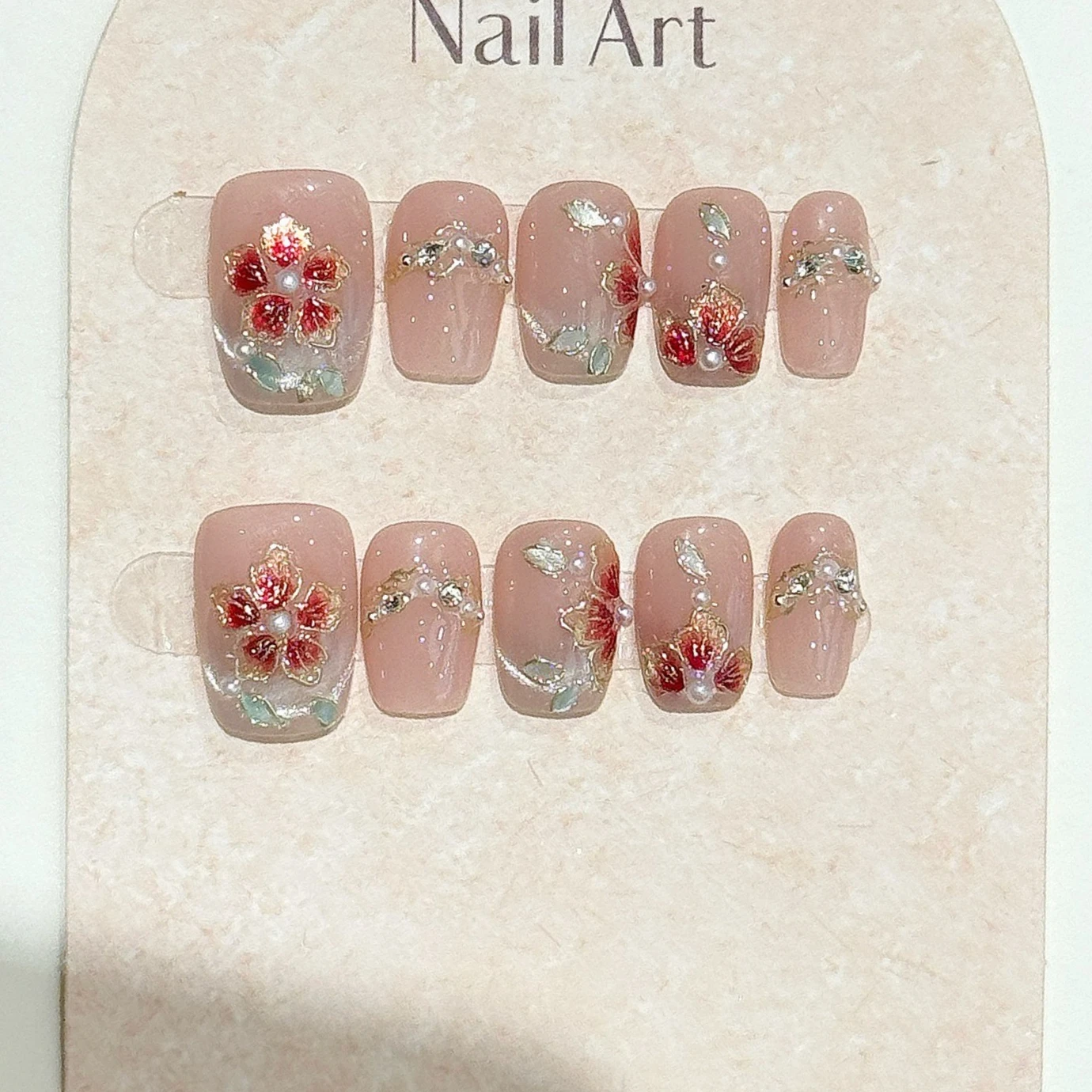 10 pçs flor vermelha quadrado artesanal imprensa em unhas olho de gato unhas falsas wearable stick-on unhas falsas Наклад Ногти Uñas