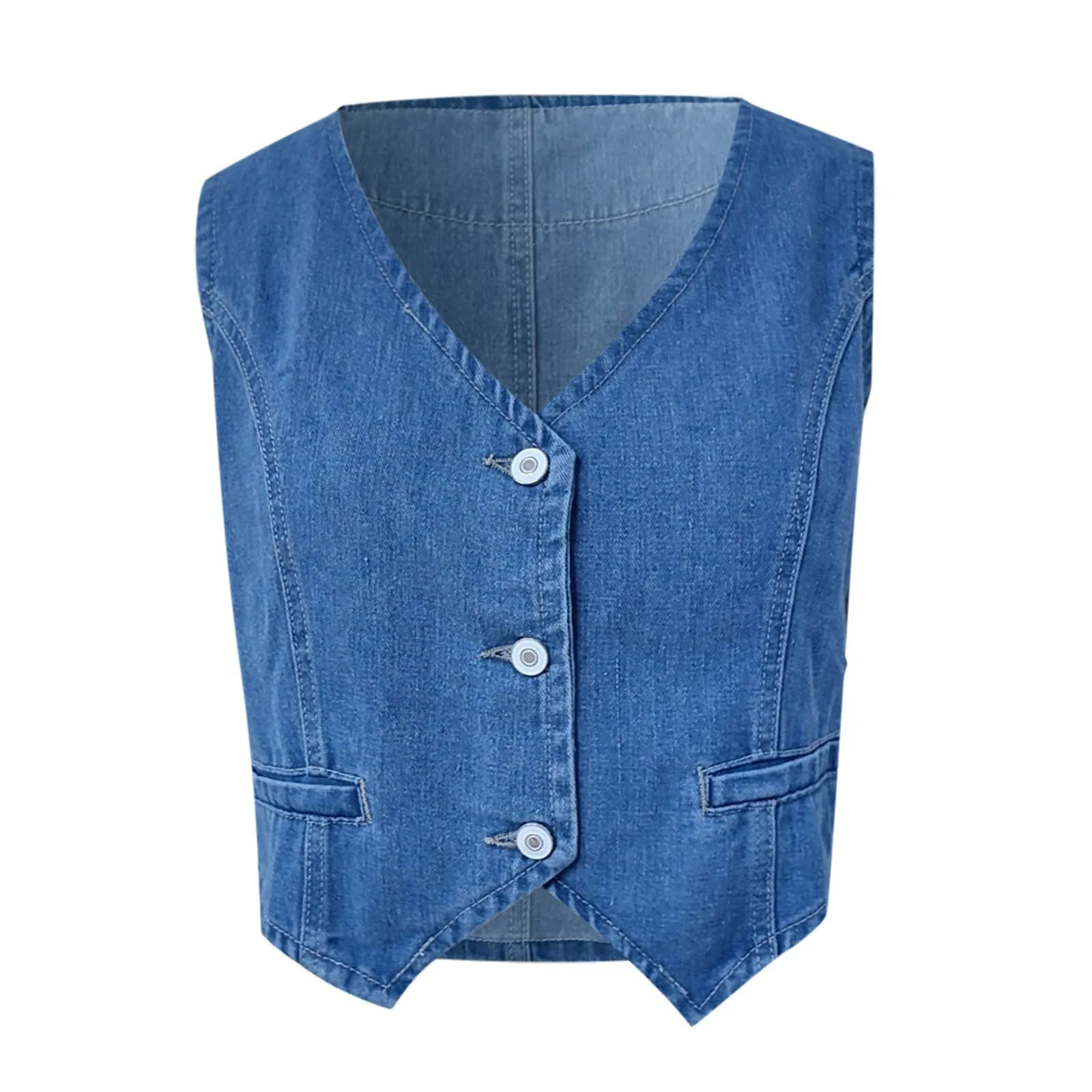 Dames Denim Vest Mouwloos Jean Jasje Met V-Hals En Knoopsluiting Zomer Casual Slank Crop Vest Tops Mode Vest Streetwear