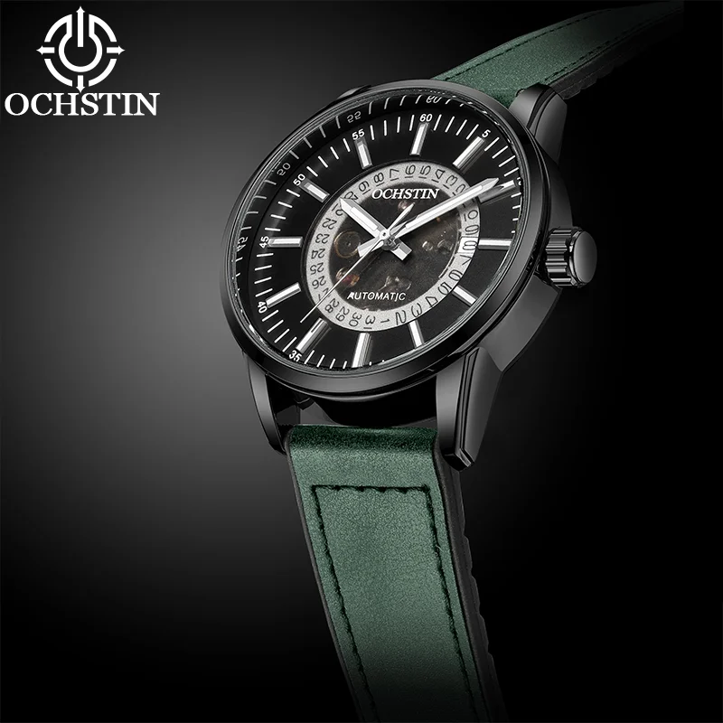 OCHSTIN Man Automatic Mechanical Wristwatch Stylish Gentleman Practical Magnetic Leather‑wrapped Rubber Band Waterproof Watch