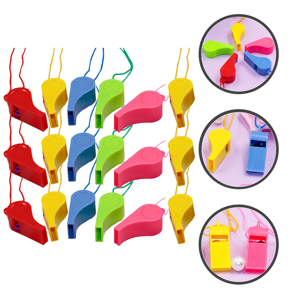 48 Pcs Camping Whistle for Sports Games Toy with Lanyard Party Goodies Bag Fillers Kids
