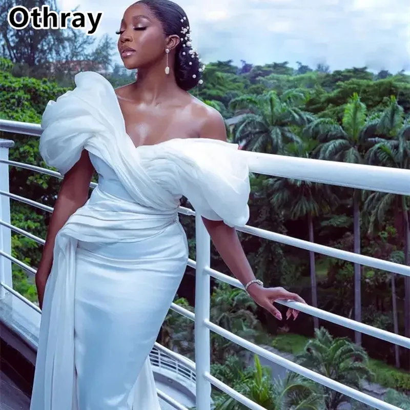 Othray Aso Ebi Africa Wedding Dress Puff Off The Shoulder Mermaid Gorgeous Bridal Gowns Satin Vestido De Novia Marriage Robe