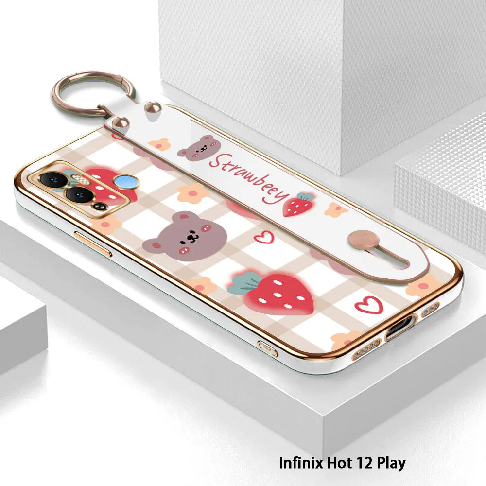 For Infinix Hot 12 Play Hot 12 Play NFC Strawberry Back Cover Case Luxury Plating TPU Phone Cases