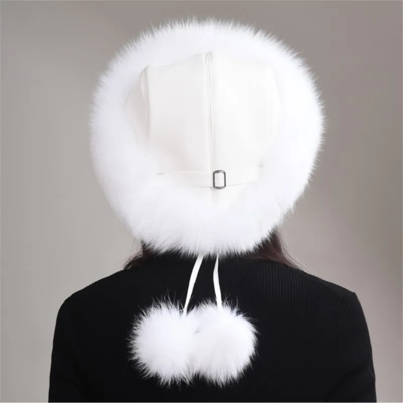 

Женские зимние роскошные шапки из натурального лисьего меха, монгольская кепка в этническом стиле, модная уличная теплая шапка для девочек, защита ушей, 100% настоящая шапка из лисьего меха