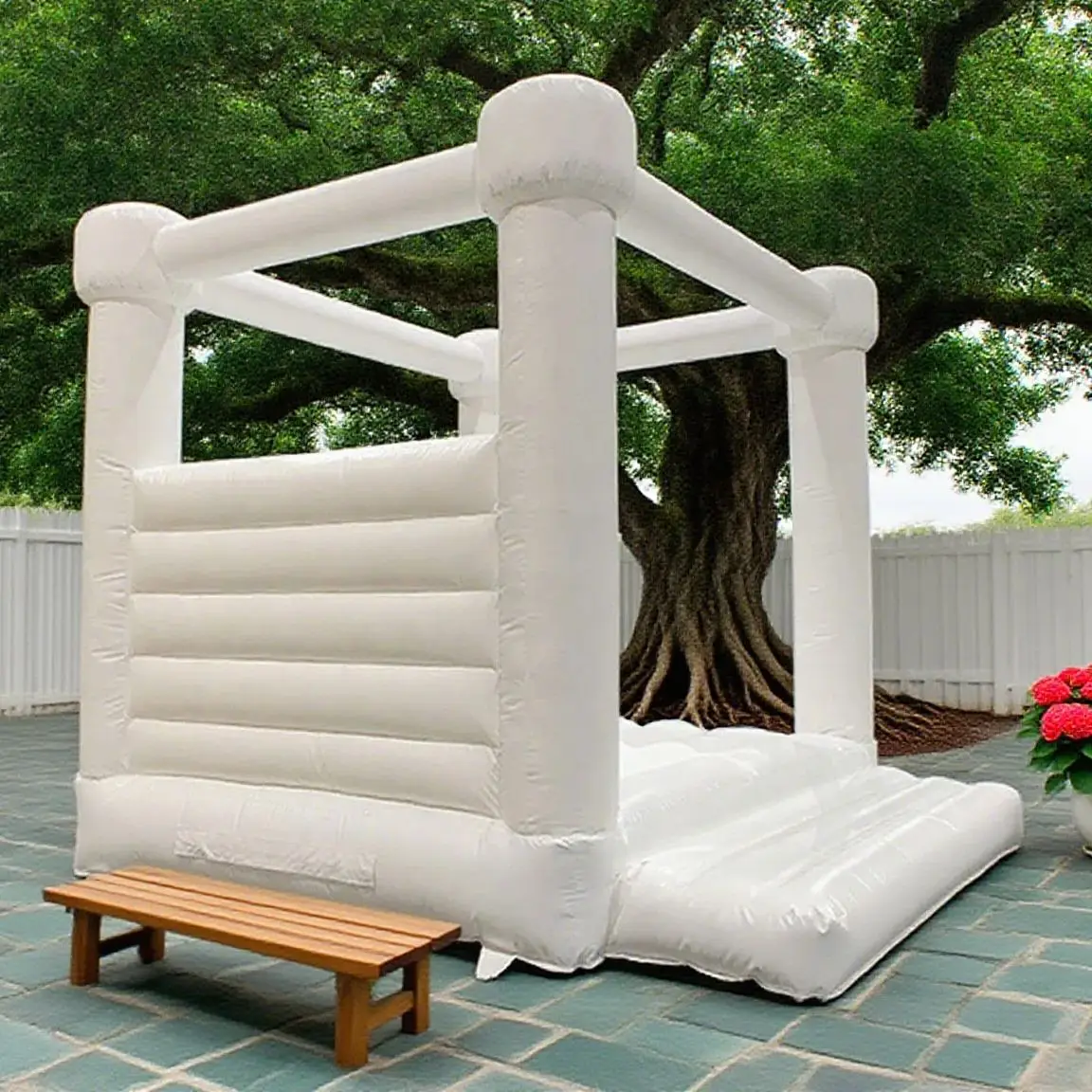 Castello con ponticello in PVC 100% White Bounce House per la festa di compleanno, la casa di rimbalzo di grado di matrimonio con ventilatore