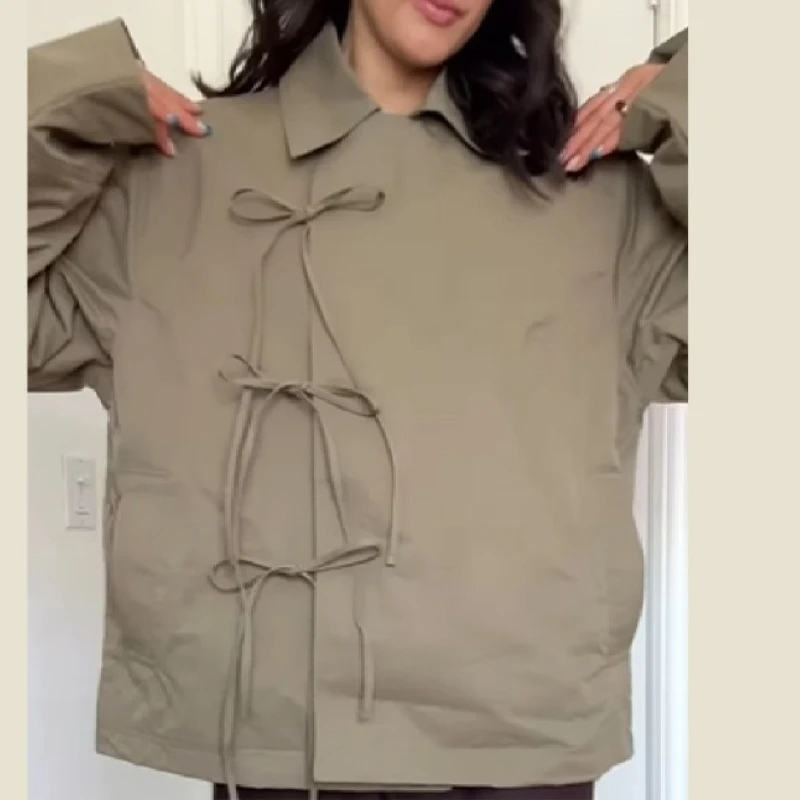 

2025 European and American Hot Style Retro Lapel Bow Strap Short Jacket for Women