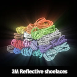 1 Pair 3M Reflective Shoelaces Top Quality Round Shoe Laces Boots and Sneaker Shoelace 19 Colors Length 100cm 120cm 140cm 160cm