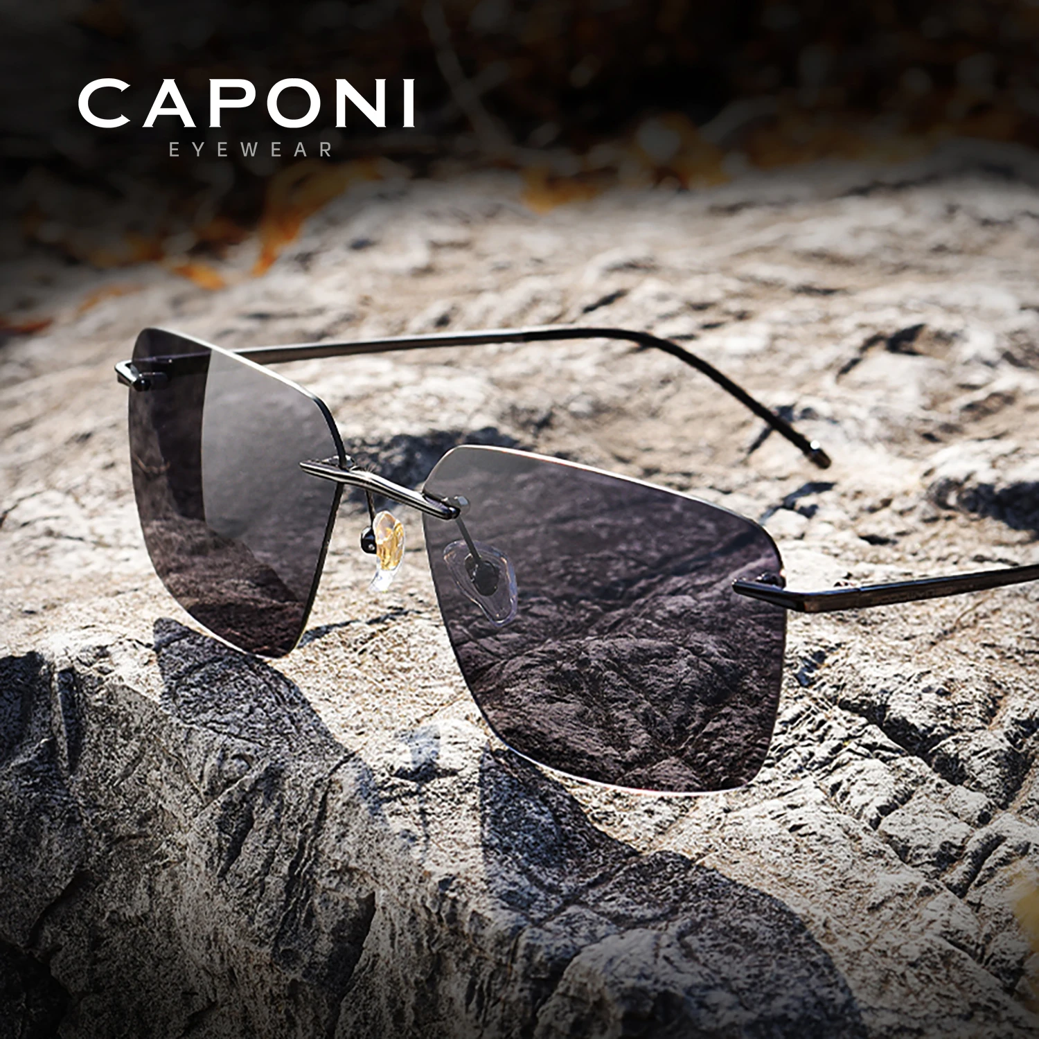 

CAPONI Солнцезащитные очки мужские фотохромные из чистого титана, поляризационные темные очки без оправы для вождения, Ultra светильник UV400, брендовые затемненные очки BS28923 очки солнечные мужские очки солнечные