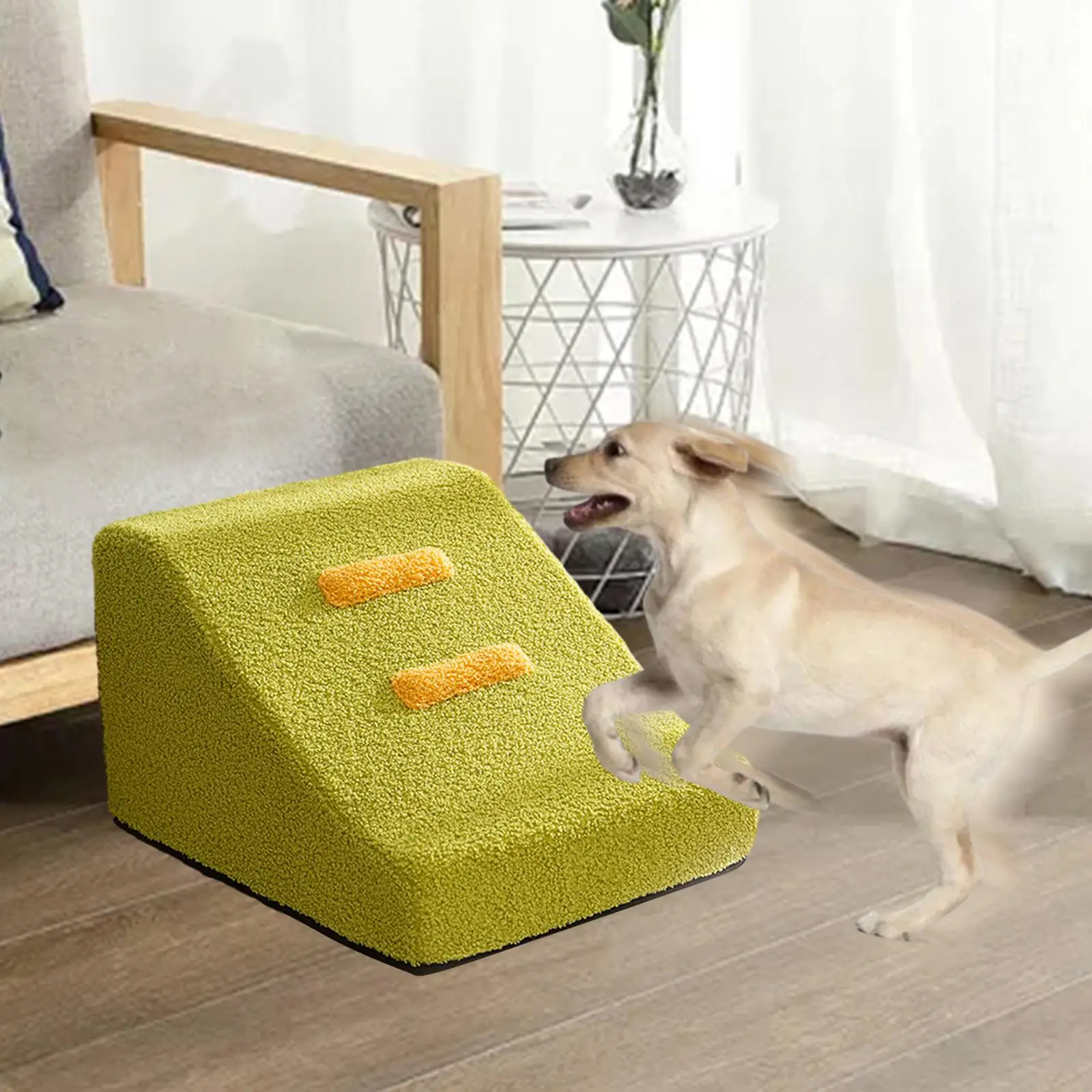 Dog Stairs Durable Stable for Older Dogs, Cats Machine Washable Cover Gentle Slope Shape Dog Ladder Non Slip High Density Sponge