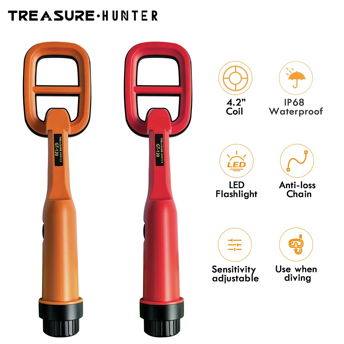 Treasure Hunter GT120 Handheld Diving Metal Detector Pinpointer 4.2