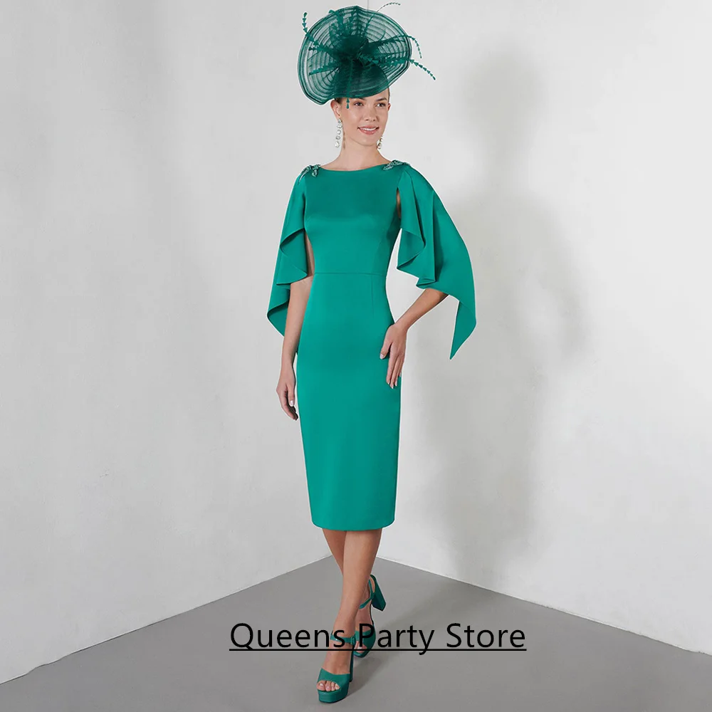 فستان أم العروس أرجواني مخصص برقبة سكوب مطرز بالترتر بطول الركبة فساتين حفلات الزفاف وحفلات الكوكتيل