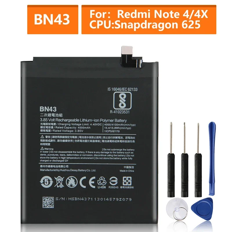 2024 Production Replacement Battery For Xiaomi Redmi Note 4X Note4X Standard Version Redrice BN43 Note 4 Global Snapdragon 625