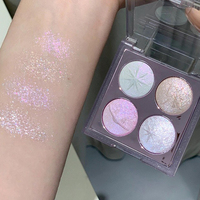 4-Color Glitter Eyeshadow Palette Shimmer Multicolor Purple Sparkling Diamond Finish Baking Powder Body Face Stage Party Makeup