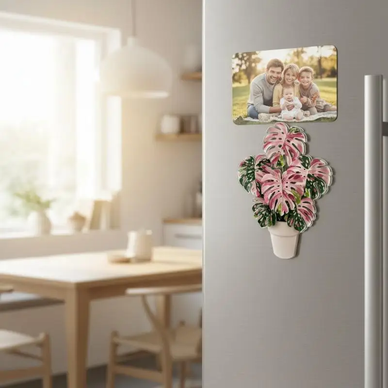 @*Rotatable Mini Artificial Plant Fridge Magnets Realistic Green Leaf Cute Magnetic Stickers for Office Locker Decor