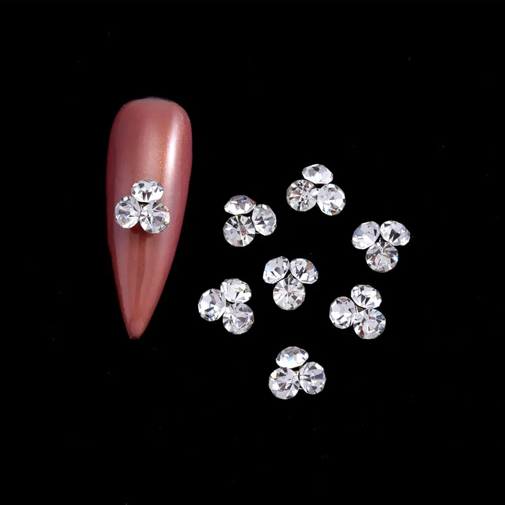 3D 10pcs Shiny Nail Rhinestones Crystal Diamond 5/6/7/8mm Transparent Pile Charms Flatback Alloy Nail Art Decorations Jewelry