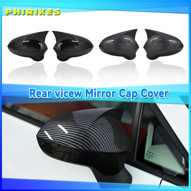 

For Seat Ibiza Mk4 6J Rear Mirror Cover Bright Piano Black View Case Protector Cap 2009 2017 ABS Plastic 2 Pcs FR Bat Style