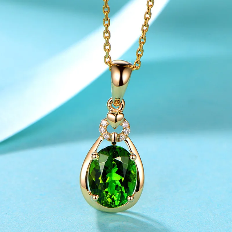 DIY accessories Factory direct sales, new temperament emerald tourmaline pendant, 18K gold-plated collarbone chain necklace jewe