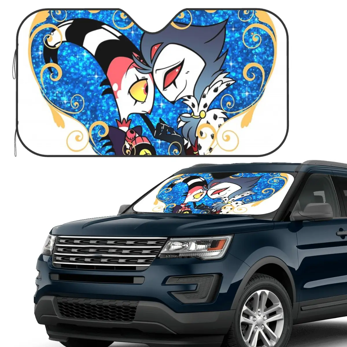 

Helluva Boss Stolas And Blitzo Heart Frame Sunshade Windscreen Car Front Windshield Window Sun Visor Accessories Covers