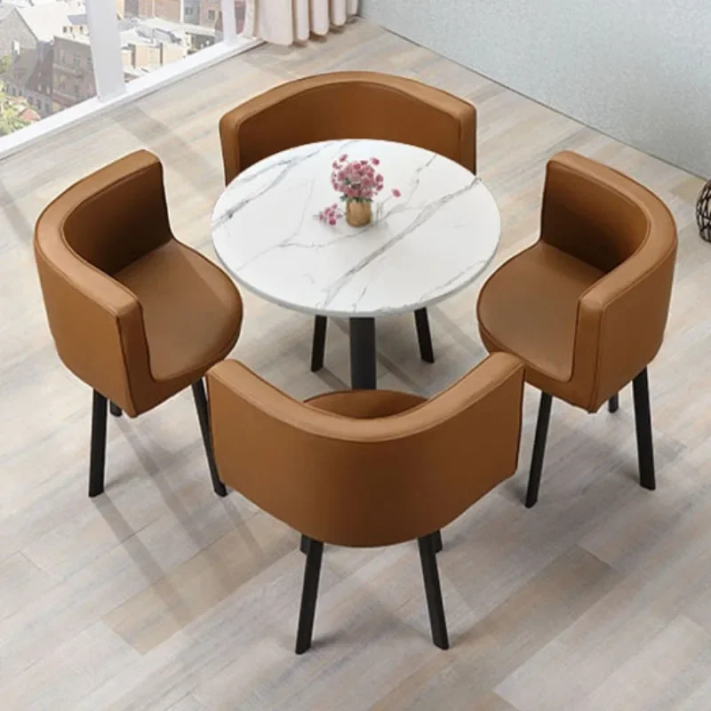 Mesa De centro moderna De lujo para sala De estar, juego De té redondo De mármol con tapa De vidrio, mesa De centro, silla francesa, Muebles De cafetería