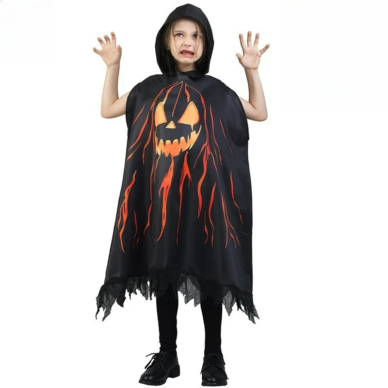 Halloween Children's Cosplay Costumes Pumpkin Spider Web Skeleton Ghostly Cloak Boys And Girls Cape Carnival Party Dress Up - view 3