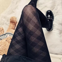Fashion Sexy Women's Plaid Pantyhose Retro British Style Diamond Pattern Stockings Lolita Spice Girls Black Nylon Tights