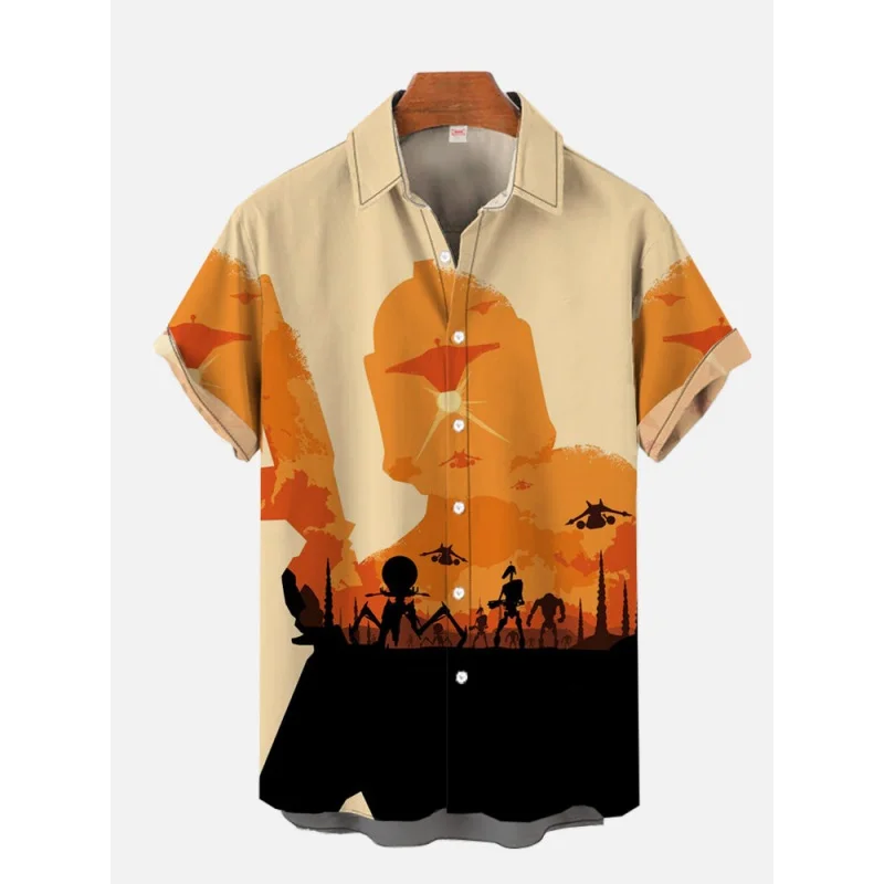 Cool Machinery Graphic Beach Shirt For Men Cat Dinosaur 3D Printed Hawaiian Shirts Summer Vacation Loose Short Sleeve Blouse