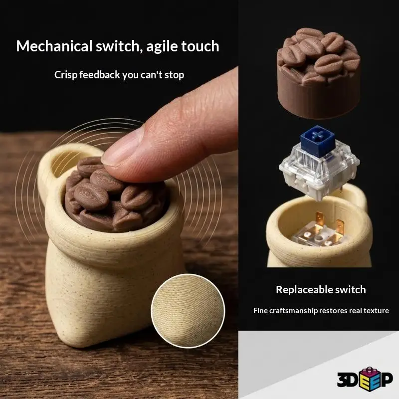 3D-gedruckte Kaffeebohnen-Simulation, Kaffeetasse, Stressabbau-Spielzeug, Klicker-Schlüsselanhänger, Schreibtischdekoration, ADHS-Dekompressionsspielzeug – Detail 3