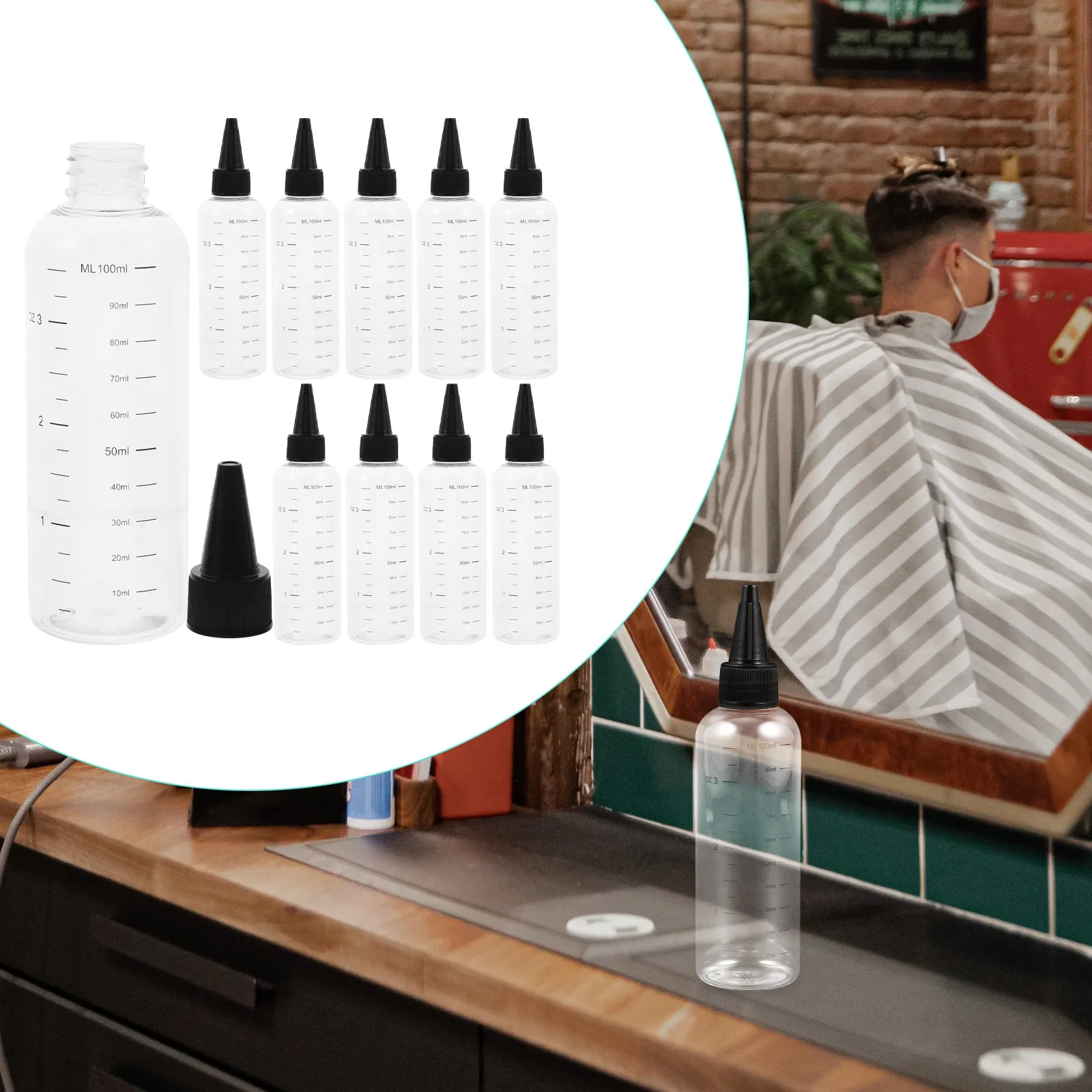 

10Pcs Scale Squeeze Bottles Portable Plastic Refillable Applicator Bottles for Essential Oil Liquid Cosmetics Hair Dye Paint