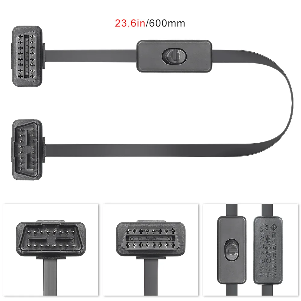 8Pin OBDII Connector Extension Cable 16Pin OBD OBD2 16PIN Male to Female Connection Flat+Thin as Noodle ELM327 Diagnostic Cable