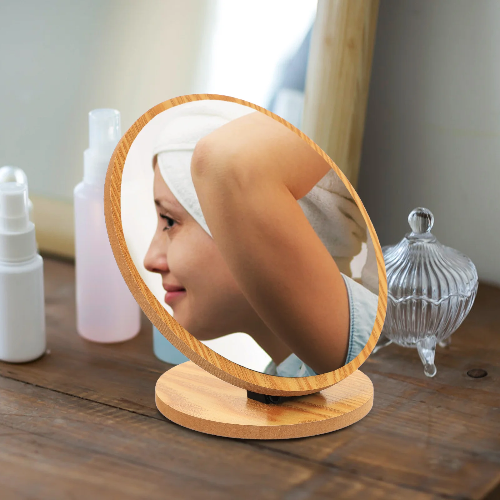 탁상용 화장 거울 나무 프레임 조절 가능한 각도 스크래치 방지 표면 침실 입구 드레싱 스테이션에 적합