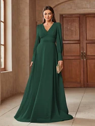 TOLEEN Women's Simple V-Neck Solid Color Long Sleeve Dresses 2024 New Spring Summer Luxury Elegant Formal Party Evening Clothing