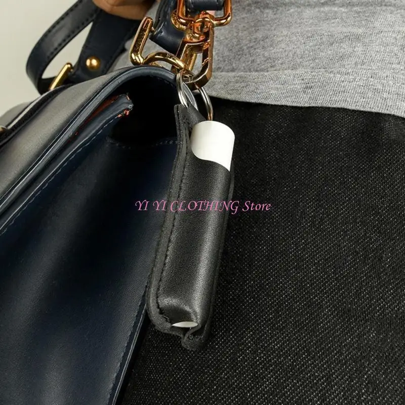 N5KF Lipstick Lip Gloss Bag Keychain Holder PU Leather Chapstick Keyring Portable Lip Balm Packaging Cover Chain