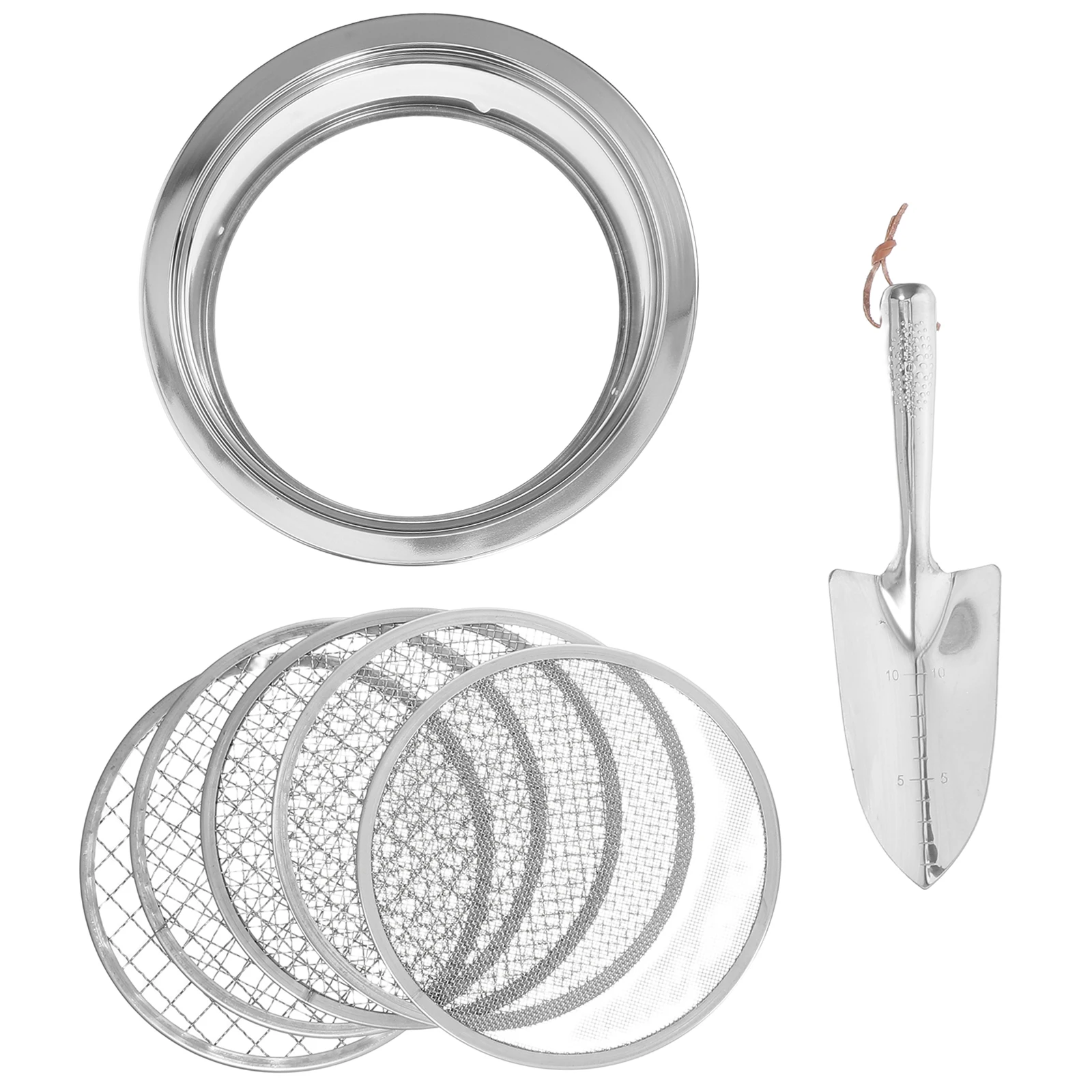

1 Set Stainless Steel Garden Soil Sieve Sifter Compost Filter Tool Shovel Interchangeable Mesh Sizes Potting Dirt Filtration