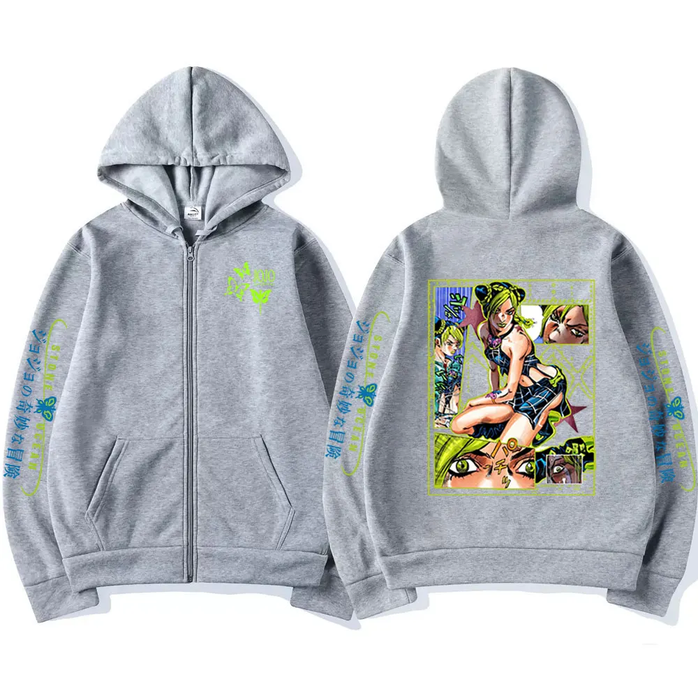 Anime JoJo Bizarre Adventure Stone Ocean Zipper Hoodie Jolyne Cujoh Manga Women Sweatshirt Men Casual Oversized Hoodies Jackets