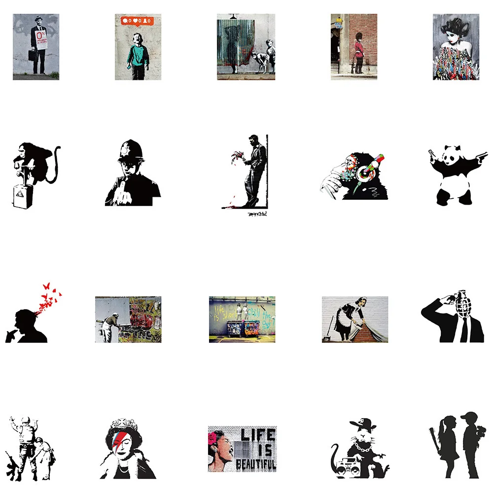 Banksy Street Art Graffiti Adesivos, Decalque Estético para Bagagem, Laptop, Telefone, Impermeável, Legal, Clássico Kid Toy, Adesivo, 10 Pcs, 30 Pcs, 67Pcs