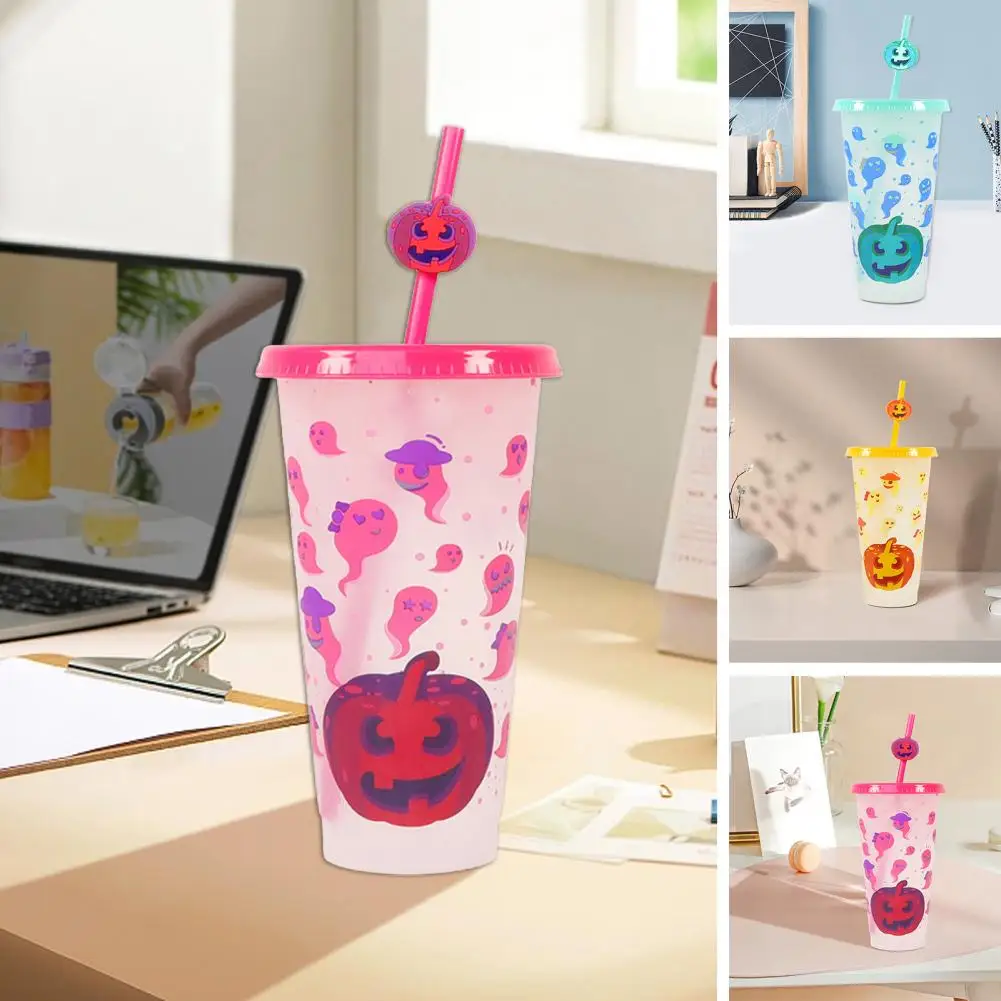 710ML Water Cup With Straws Lid Magic Color Changing Drop-Resistant Drinking Mug Halloween Gift For Family Friend Водяной Стакан