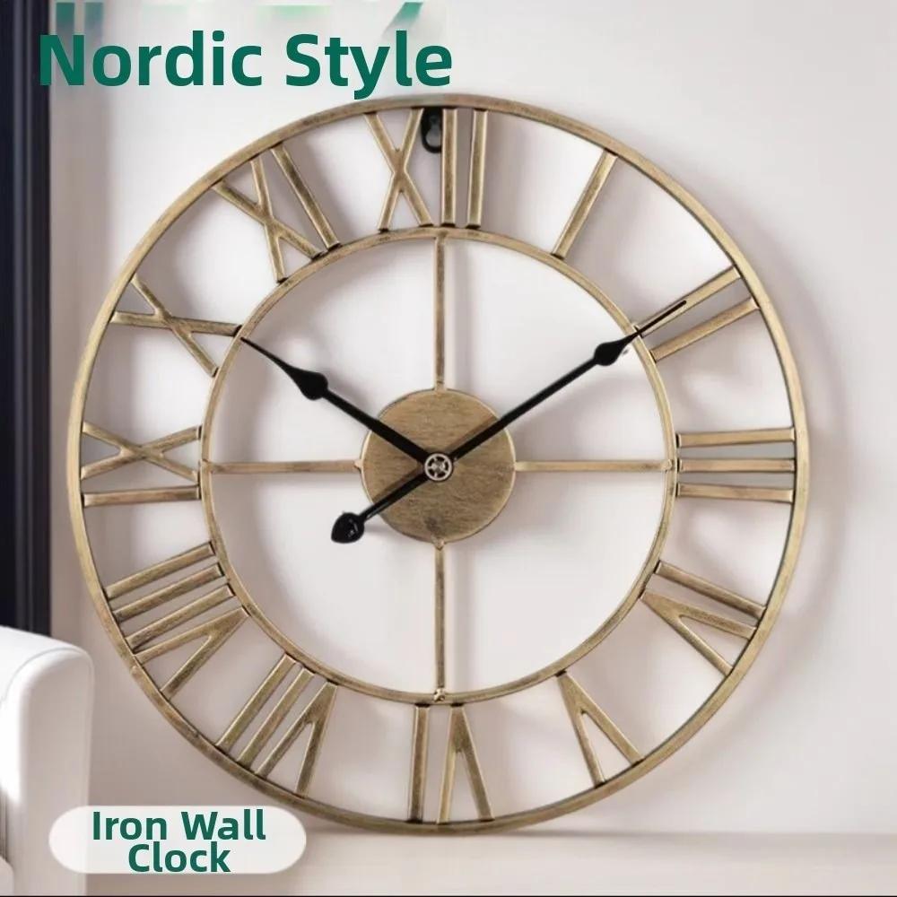 

Stylish Nordic Style Roman Numerals Clock Minimalist 40cm Metal Iron Clock Silent Accurate Movement Decorative Wall Clock Office