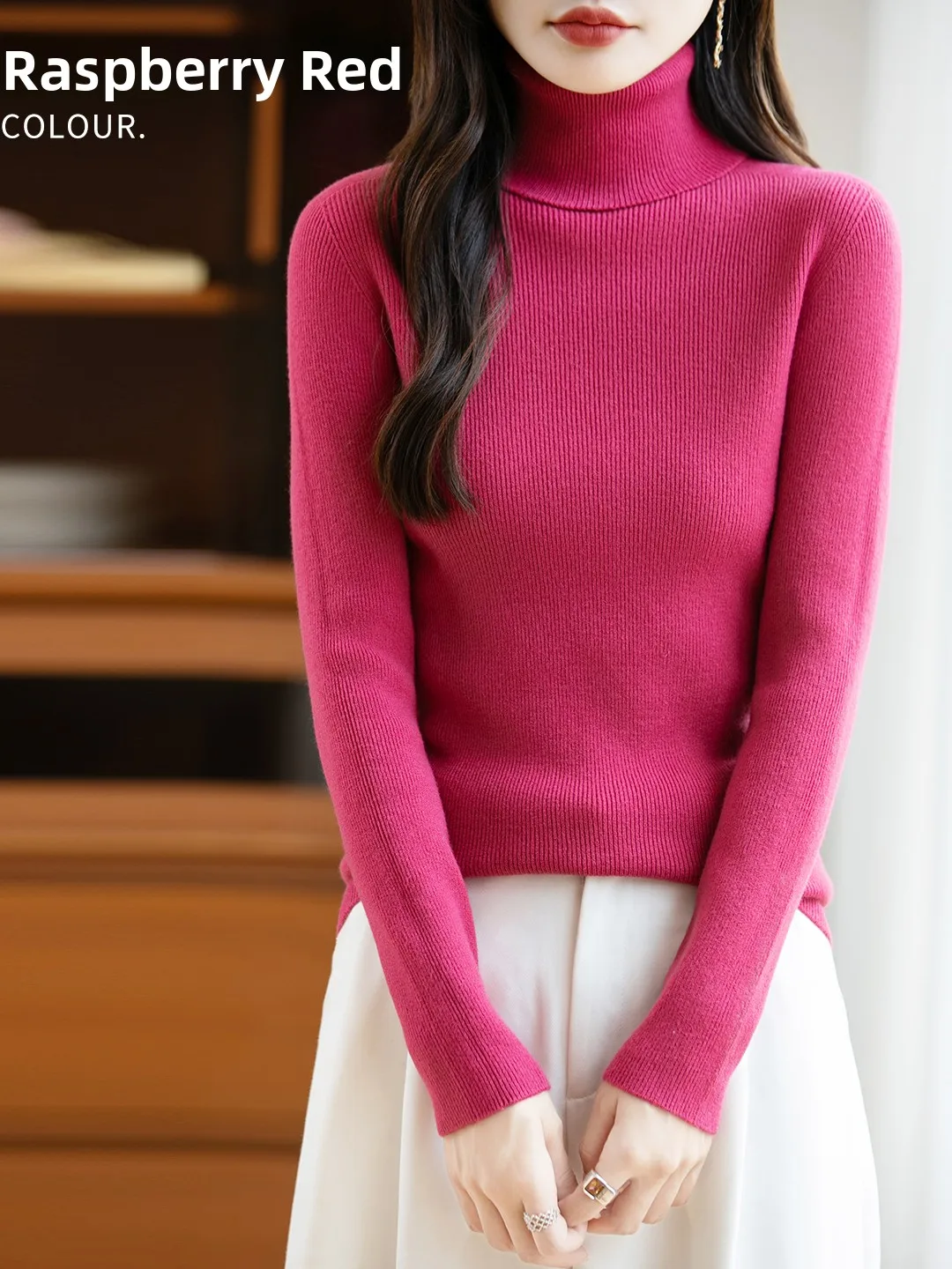 

Womens Autumn Winter Knitted Sweater hine Waable Slim Fit High Collar Double Layered Warm Thermal Color Base Layer...