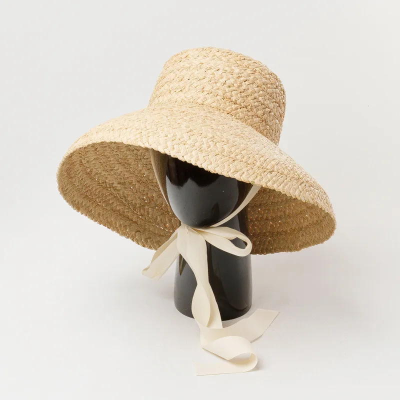 USPOP Large Brim Raffia Straw Hat Women Spring Summer French Style Sun Hat wIth Straps