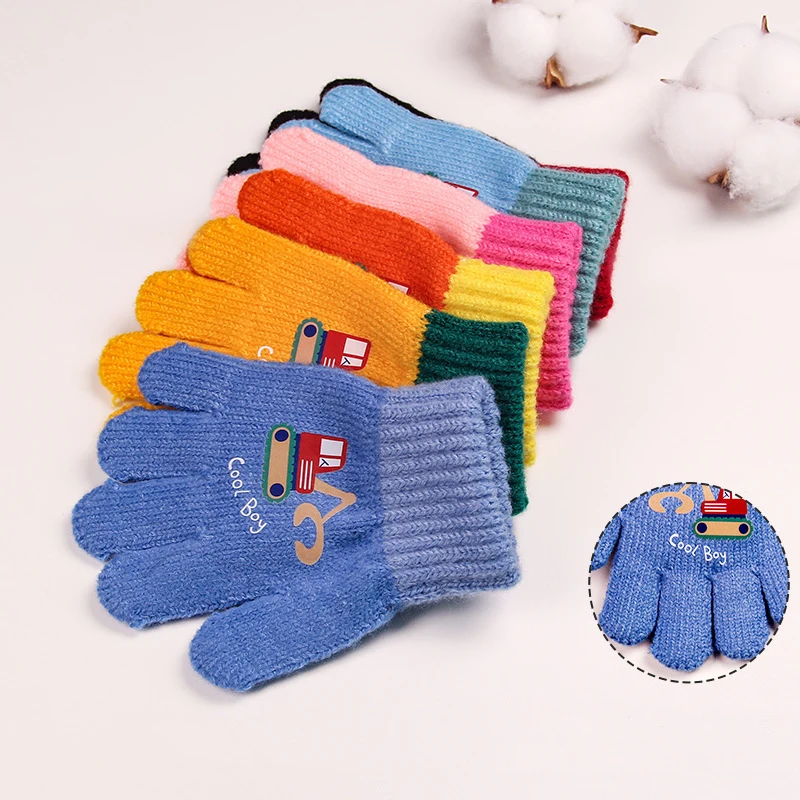 Cute Cartoon Kids Knitted Gloves Anti-Cold Children Cycling Glove 2-4Year Boy Girl Hand Winter Warmer Baby Full Finger Mittenss