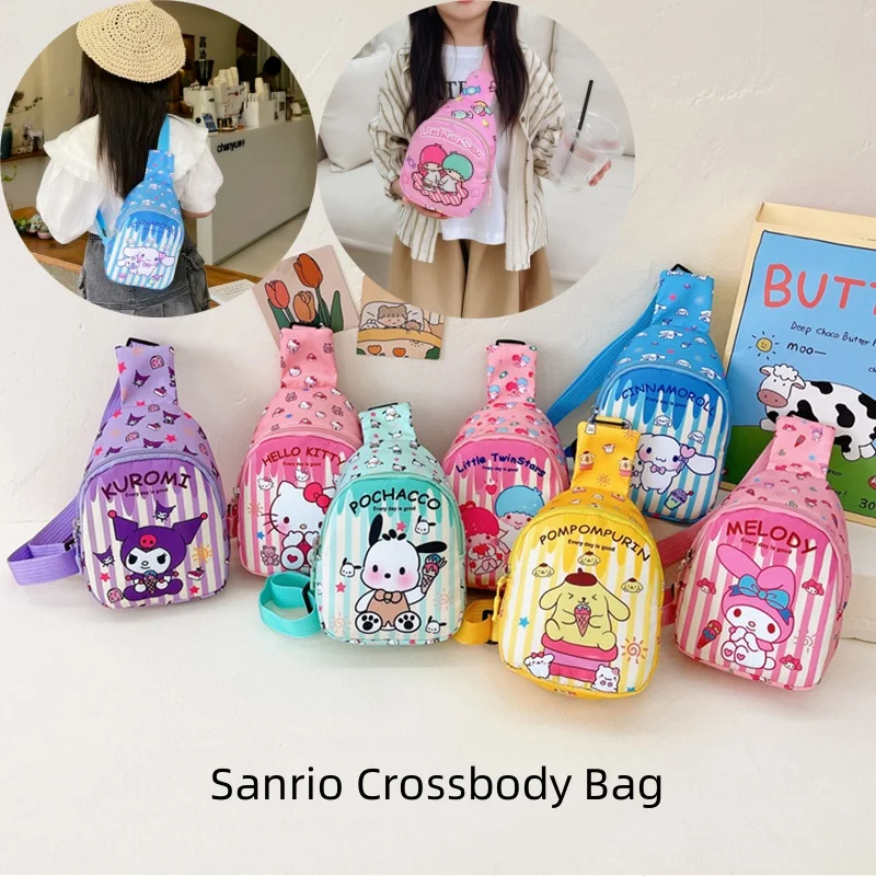 Cartoon Sanrio Crossbody Bag Cinnamoroll Handbag Children Travel Chest Bag Kuromi Shoulder Messenger Hello Kitty Things Gift Toy