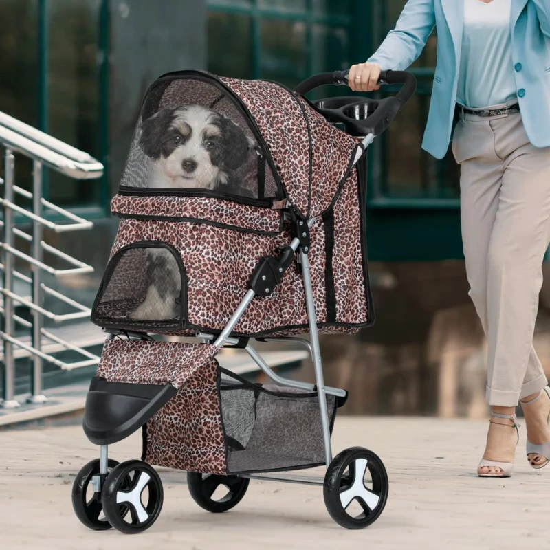 3 Wheels Foldable Pet Dog Stroller Portable Puppy Travel Carrier Cart&Cup Holder Dog car seat covers Travel bag Dog car bed