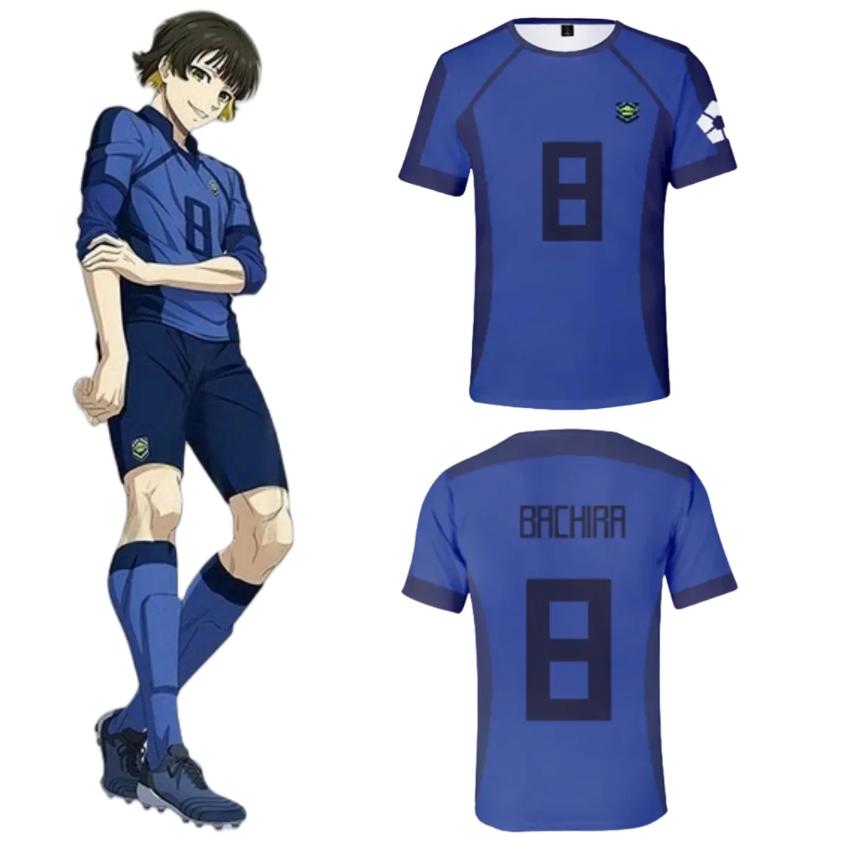 Anime Blue Lock Bachira Shirt Cosplay Costumes #8 Blue Lock Football Jersey Bachira Meguru Soccer Training T-Shirt 3D Printing