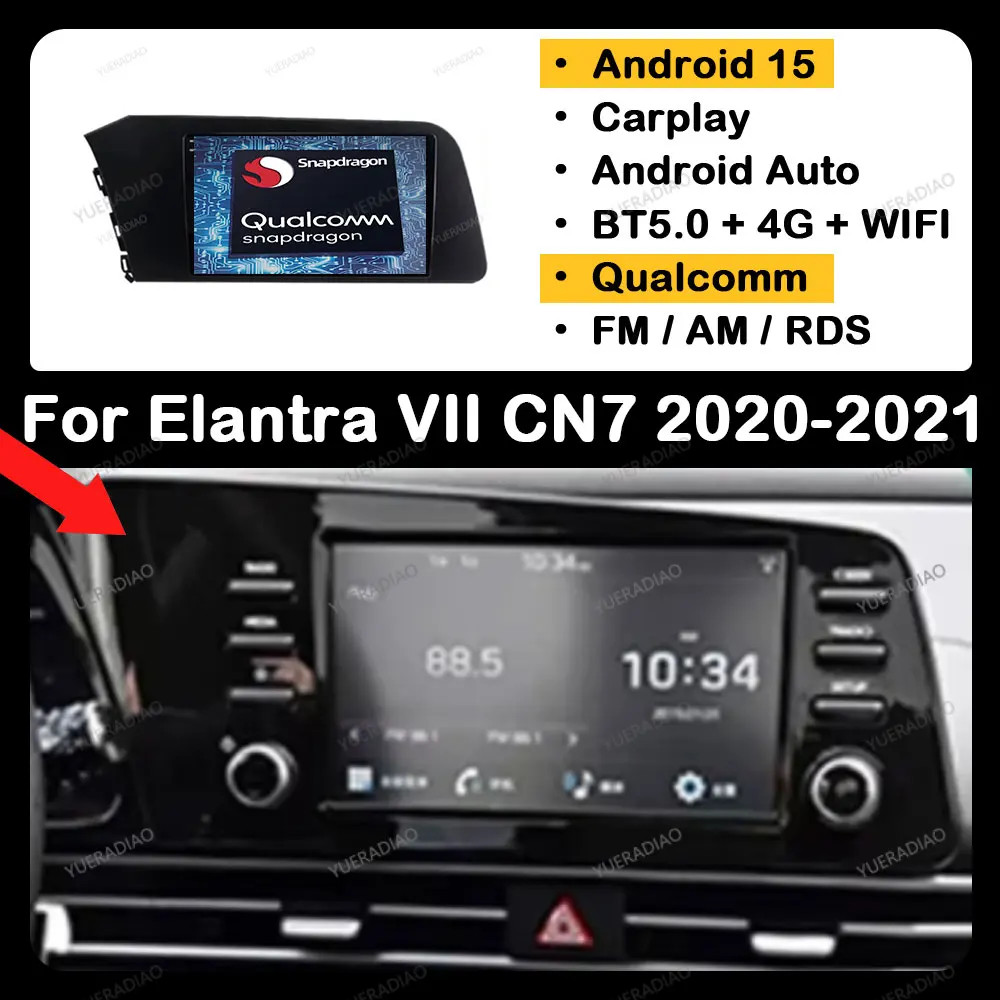 Android 15 Car Radio For Hyundai Elantra VII CN7 2020 - 2021 GPS NAVI 2DIN QLED Head Unit BT Qualcomm Multimedia Video Player