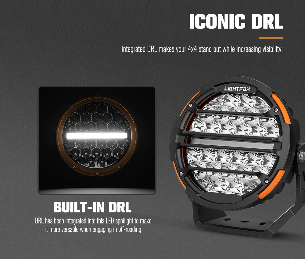 1660M 4x4 Offroad Spotlight Built-in DRL 9 Inch Led Driving Light With Protective Front Grill