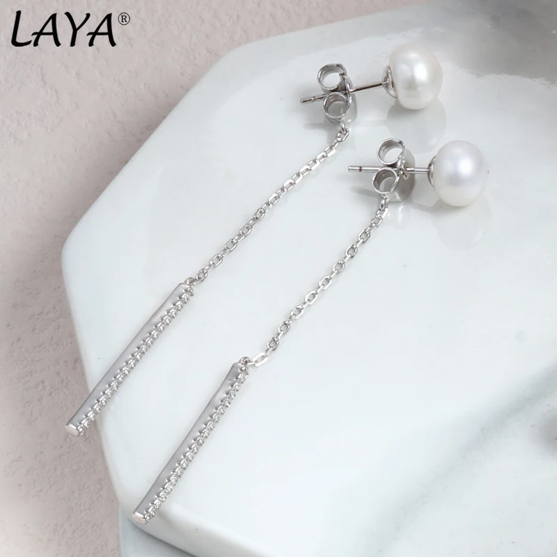 LAYA 925 Sterling Silver Natural White Pearl Long Drop Earrings For Women Party Classic Original Modern Jewelry 2025 Trend New