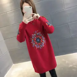 Fashion O-Neck Embroidery Loose Casual Dresses Female Clothing 2023 Autumn Winter Oversized All-match Korean Mini Dress