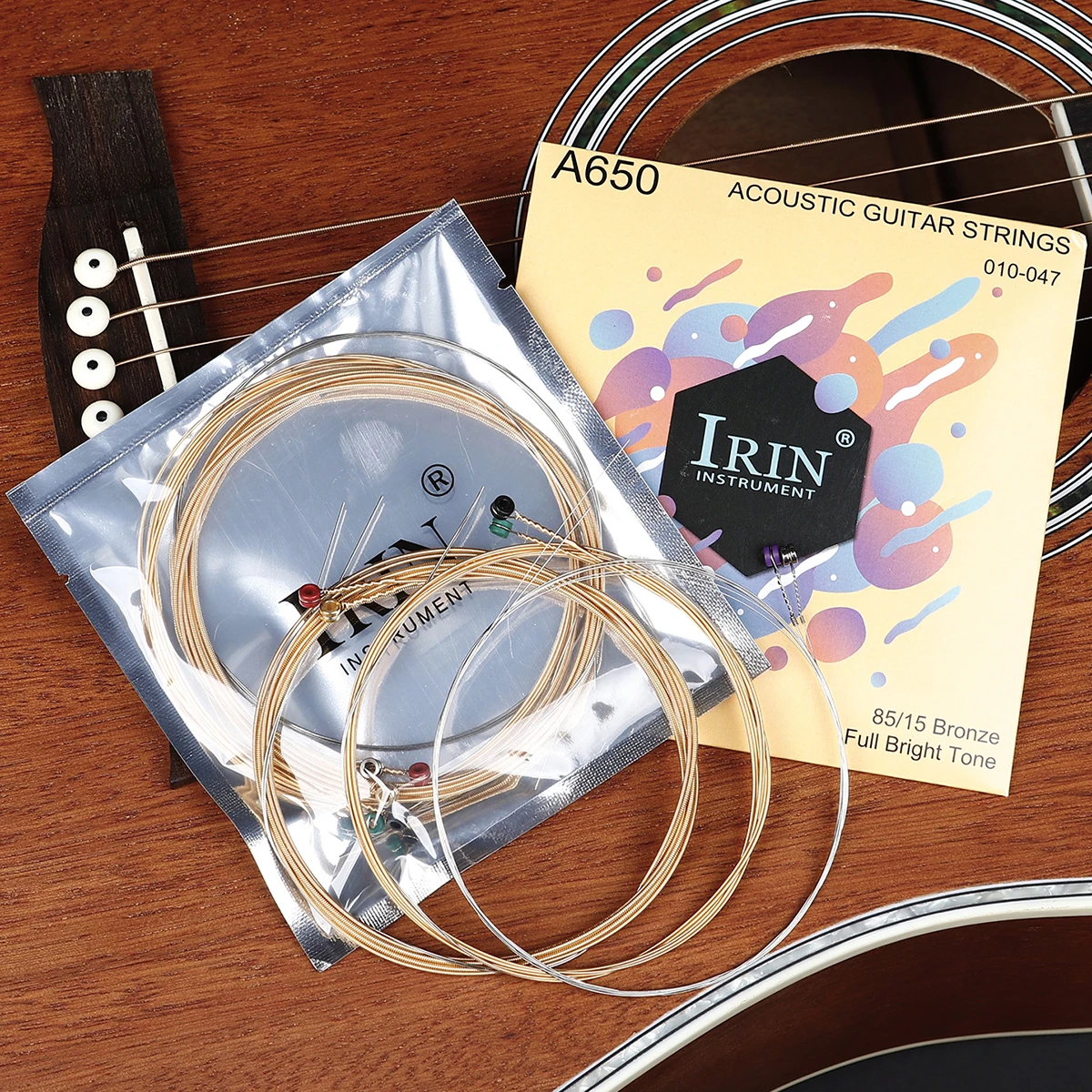 IRIN-Universal Aço Inoxidável Fio Cordas de guitarra acústica, Acústico Folk Guitar Peças e Acessórios, 6pcs por conjunto