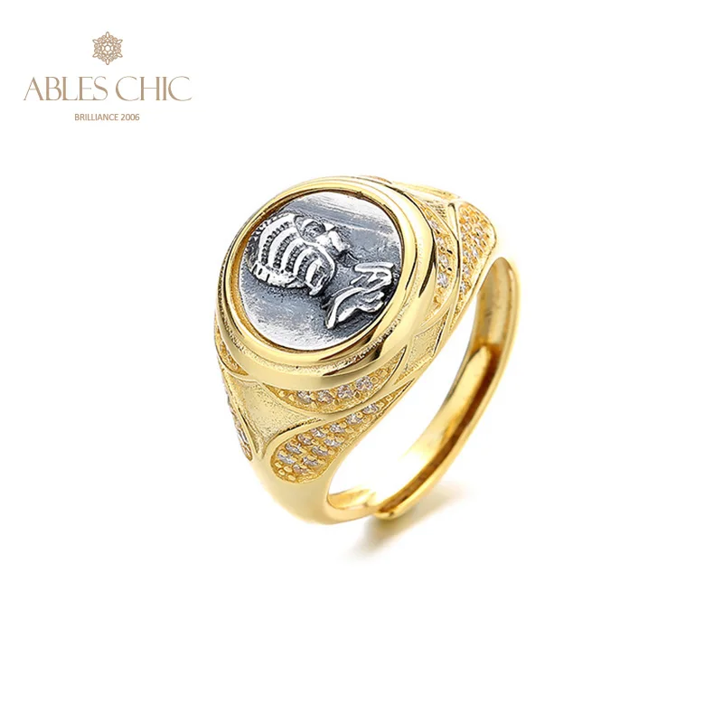 Ables Chic Greek Deity Silver Coin Solid 925 Silver Roman Coins Vintage Open Ring R1057