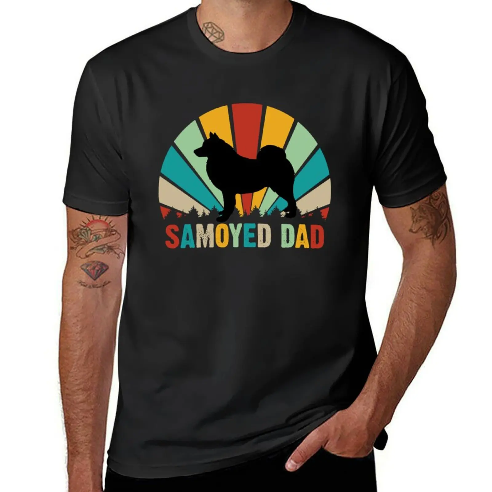 Retro Samoyed Dad Gifts - Funny Samoyed Father's Day T-Shirt summer tops hippie clothes shirts graphic tees men clothings