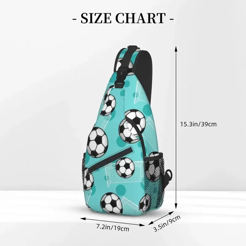 Mochila cruzada con estampado de balón de fútbol y portería para hombre, bolso de hombro personalizado para el pecho, viaje, senderismo y día